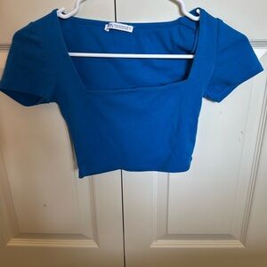 Zara Blue Fitted Crop Top with Short Sleeves